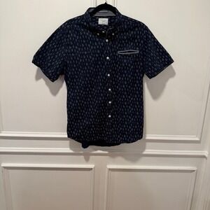 Level Ten Men's Short Sleeve Shirt Size L‎ Navy Fish Bone Print